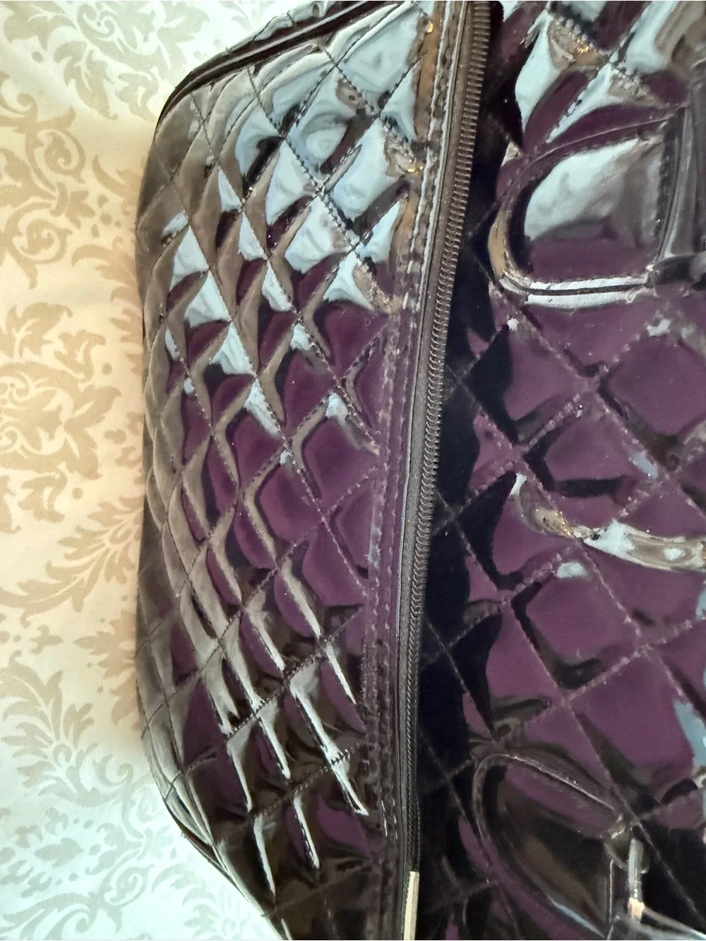 Caboodles Black Quilted Patent Cosmetic Tote Bag